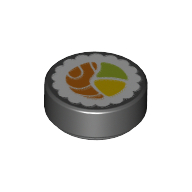 Tile Round 1 × 1 with Striped Salmon Crescent Sushi Print Black