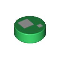 Tile Round 1 × 1 with Large and Small White Squares Print (Brickheadz Eye) Green