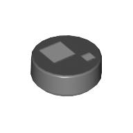 Tile Round 1 × 1 with Large and Small White Squares Print (Brickheadz Eye) Dunkelblaugrau