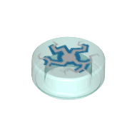 Tile Round 1 × 1 with Cracked Blue and White Lightning Burst from Center Print Trans-Light Blue