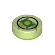 Tile Round 1 × 1 with Black Circle and Bright Green Lantern Symbol Print Transparent-Hellgrün