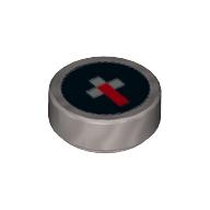Tile Round 1 × 1 with Pixelated Red and White on Black Background Minecraft Compass Print Flat Silver