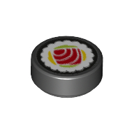 Tile Round 1 × 1 with Striped Pink Tuna Rectangle Sushi Print Schwarz