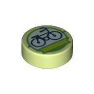 Tile Round 1 × 1 with Bicycle In Green Circle print Yellowish Green