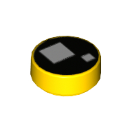 Tile Round 1 × 1 with Full Black Circle with 2 White Squares (Brickheadz Eyes) print Gelb