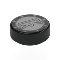 Tile Round 1 × 1 with Light Bluish Grey Fuel Cap, 'GTR' print Schwarz