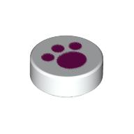 Tile Round 1 × 1 with Dark Pink Paw print White