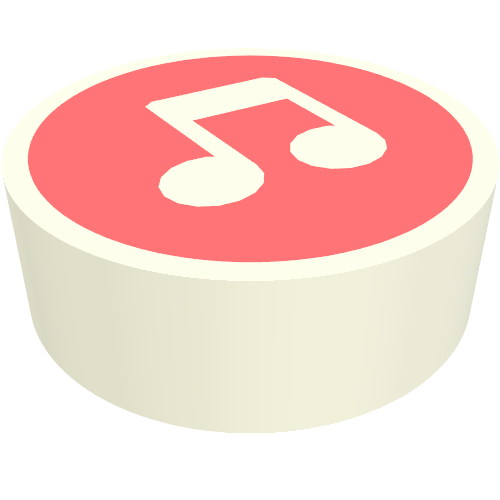 Tile Round 1 × 1 with White Music Note on Coral Background print Weiß