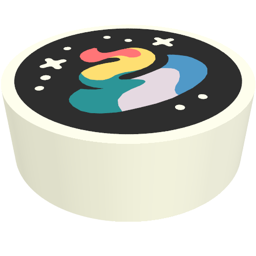 Tile Round 1 × 1 with Rainbow Poop/Turd, Stars print White