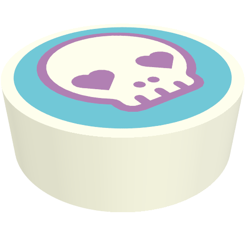 Tile Round 1 × 1 with Skull, Lavender Hearts for Eyes on Medium Azure Background print White
