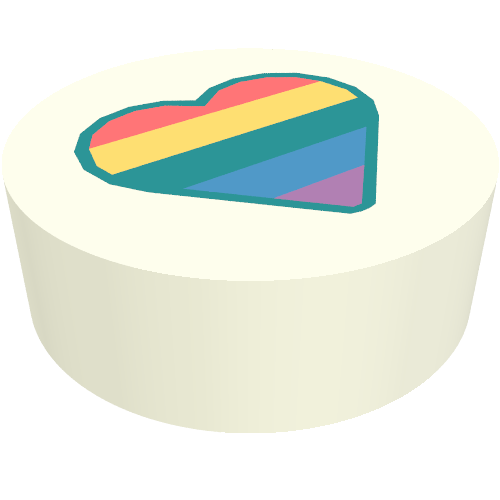 Tile Round 1 × 1 with Rainbow Heart print White