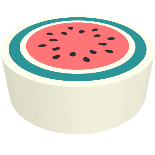 Tile Round 1 × 1 with Watermelon Inside print White