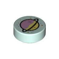 Tile Round 1 × 1 with Planet, Rings Print Light Aqua