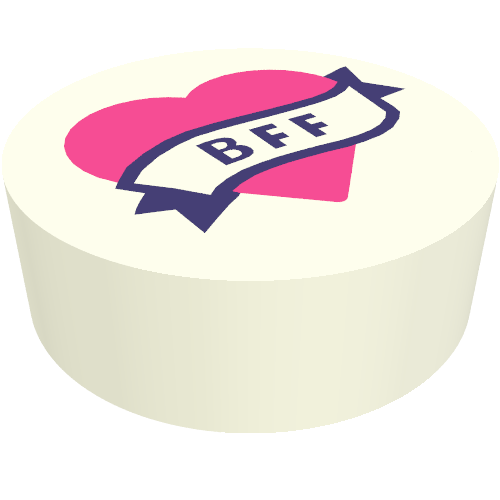 Tile Round 1 × 1 with Dark Purple Banner 'BFF' on Dark Pink Heart Weiß