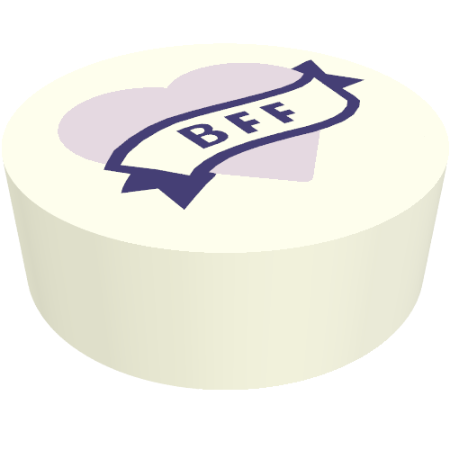 Tile Round 1 × 1 with Dark Purple Banner 'BFF' on Lavender Heart Weiß
