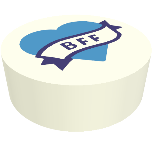 Tile Round 1 × 1 with Dark Purple Banner 'BFF' on Dark Azure Heart Weiß