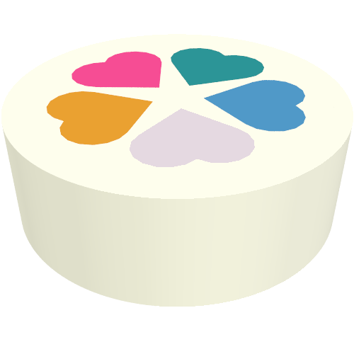 Tile Round 1 × 1 with Lavender/Dark Turquoise/Bright Light Orange/Dark Azure/Dark Pink Hearts print White