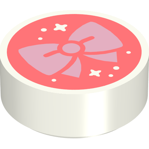 Tile Round 1 × 1 with Bright Pink Bow on Coral Background print White