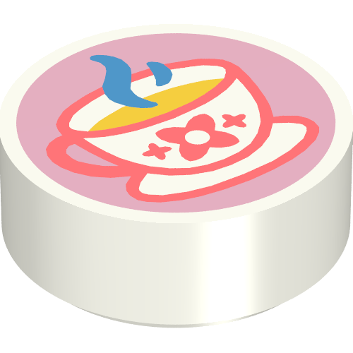 Tile Round 1 × 1 with Cup of Coffee/Tea on Bright Pink Background print Weiß