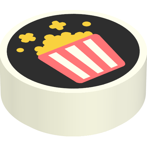 Tile Round 1 × 1 with Bucket of Popcorn on Black Background print Weiß