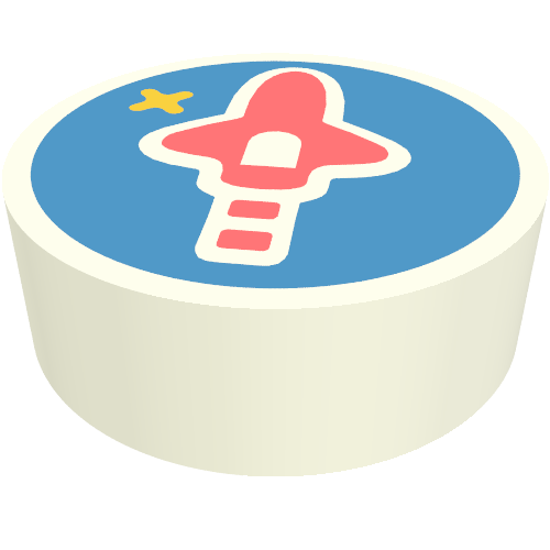 Tile Round 1 × 1 with Coral Rocket on Blue Background print White