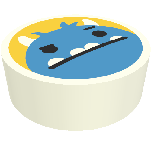 Tile Round 1 × 1 with Blue Monster, Bright Light Orange Background print White