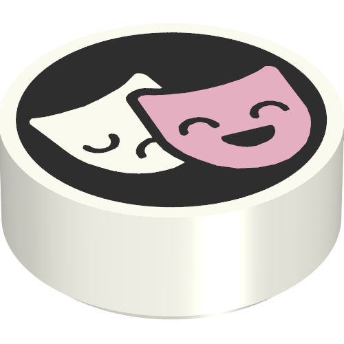 Tile Round 1 × 1 with Pink/White Masks on Black Background print White