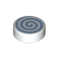 Tile Round 1 × 1 with Bright Light Blue Spiral print White