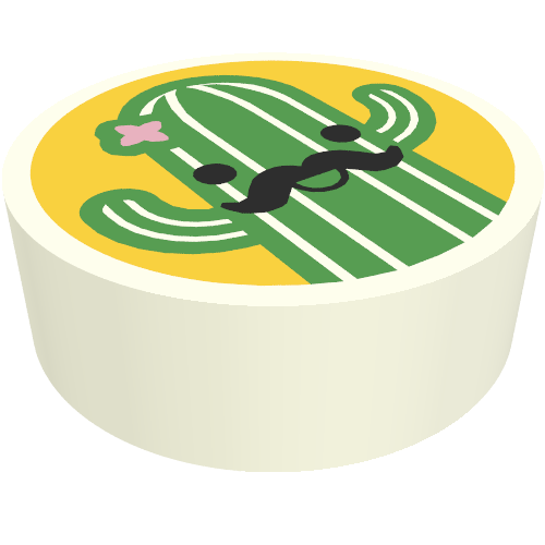 Tile Round 1 × 1 with Green Cactus on Bright Light Orange Background print White