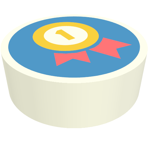 Tile Round 1 × 1 with Yellow Medal, Coral Ribbon on Blue Background print White