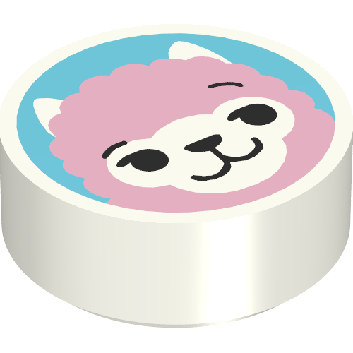 Tile Round 1 × 1 with Pink Llama, Dark Azure Background print Weiß