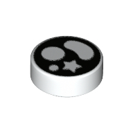Tile Round 1 × 1 with White Shapes, Black Background print Weiß