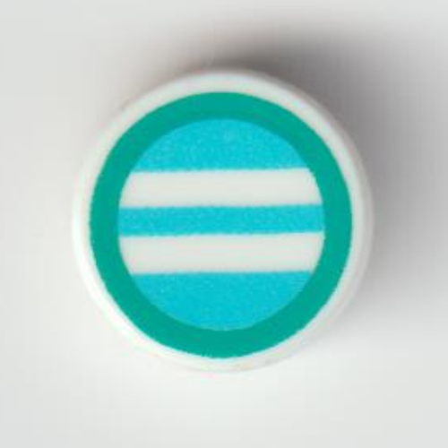 Tile Round 1 × 1 with Mirror, Dark Turquoise Border print White