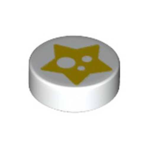 Tile Round 1 × 1 with Yellow Star print White
