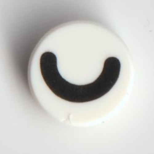 Tile Round 1 × 1 with Black Halve Circle / Closed Eye print Weiß
