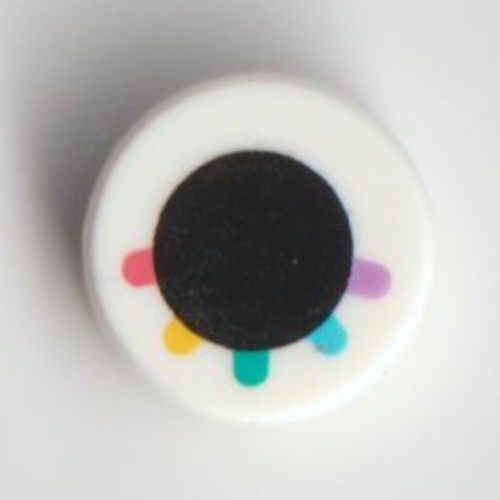 Tile Round 1 × 1 with Black Circle/Eye, Lavender/Medium Azure/Dark Turquoise/Bright Light Orange/Coral Eyelashes print Weiß