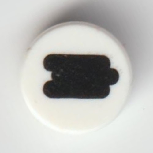Tile Round 1 × 1 with Black Rectangle / Puzzle Piece print Weiß