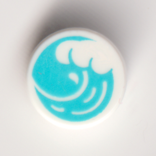 Tile Round 1 × 1 with Medium Azure Wave print White