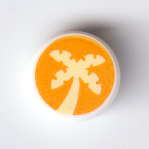 Tile Round 1 × 1 with Bright Light Yellow Palm Tree on Orange Background print White