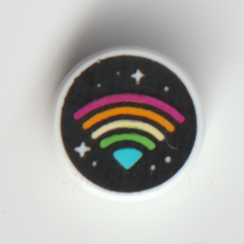 Tile Round 1 × 1 with Rain Bow WiFi Icon On Black Star Sky print Weiß