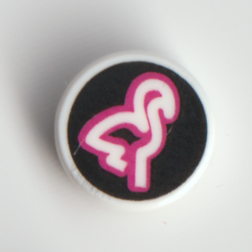 Tile Round 1 × 1 with Magenta/White Flamingo on Black Background print Weiß