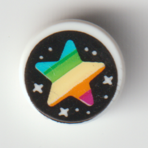 Tile Round 1 × 1 with Rainbow Star on Black Starry Sky print Weiß