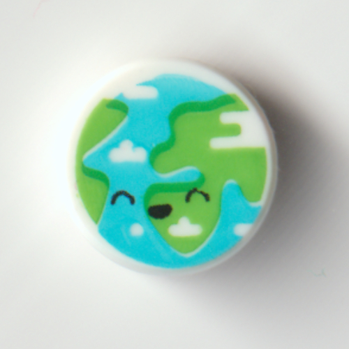 Tile Round 1 × 1 with World/Globe with Face print Weiß
