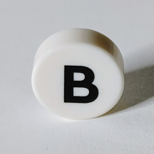 Tile Round 1 × 1 with Black 'B' print White