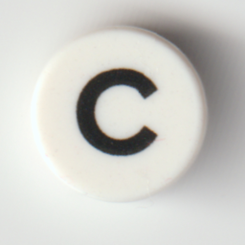 Tile Round 1 × 1 with Black 'C' print White