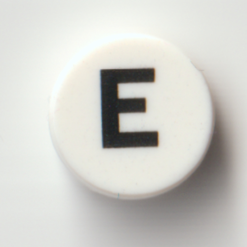 Tile Round 1 × 1 with Black 'E' print White
