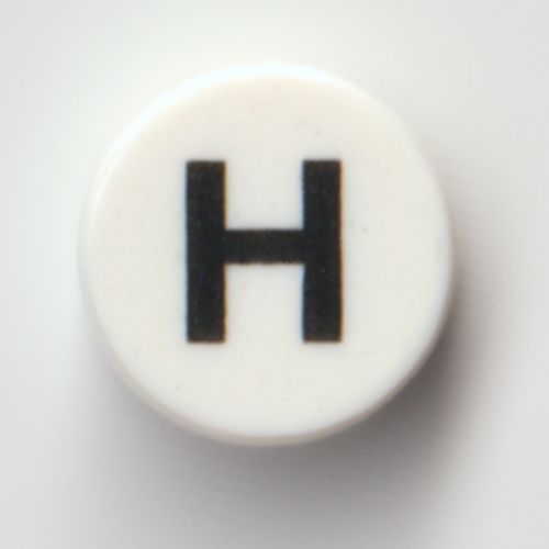 Tile Round 1 × 1 with Black 'H' print White