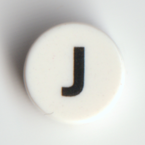 Tile Round 1 × 1 with Black 'J' print Weiß