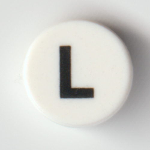 Tile Round 1 × 1 with Black 'L' print White