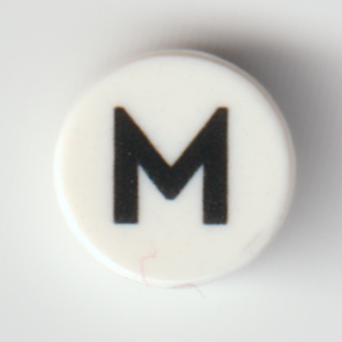 Tile Round 1 × 1 with Black 'M' / 'W' print White